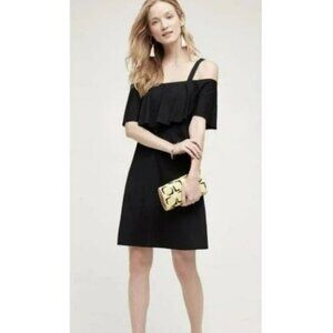 Anthropologie | Maeve Cold Shoulder Black Flounce Dress | Size Medium